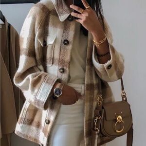 NWT Sezane Wool Alda Check Plaid Brown Beige Jacket Coat 34 FR S M
